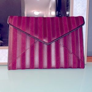 Rebecca Minkoff Leo Burgundy Leather Suede Stripe Envelope Clutch